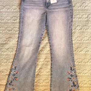Jessica Simpson Blue Floral Embroidered Flare Jeans